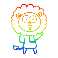 rainbow gradient line drawing happy cartoon lion