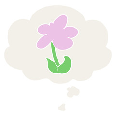 cute cartoon flower and thought bubble in retro style