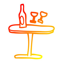 warm gradient line drawing cartoon table with bottle and glasses © lineartestpilot