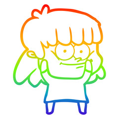rainbow gradient line drawing cartoon smiling woman