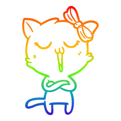 rainbow gradient line drawing cartoon cat
