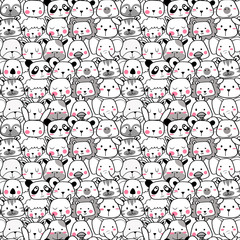 Vector seamless pattern with cute face animal. Pattern for fabric, baby clothes, background, textile, wrapping paper and other decoration.