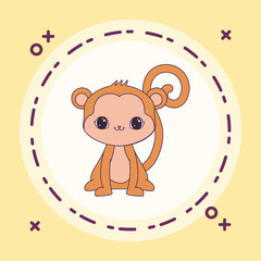 cute monkey animal in frame circular