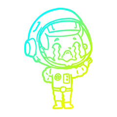 cold gradient line drawing cartoon crying astronaut