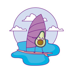 avocado with sailboat in sea kawaii style