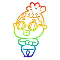 Obraz premium rainbow gradient line drawing cartoon woman wearing spectacles