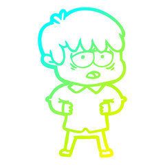 cold gradient line drawing cartoon exhausted boy
