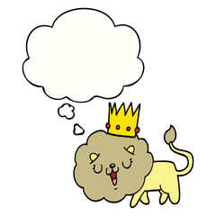 cartoon lion with crown and thought bubble