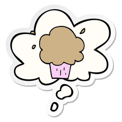 cartoon cupcake and thought bubble as a printed sticker
