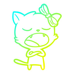 cold gradient line drawing cartoon yawning cat