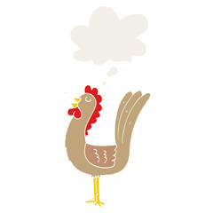 cartoon rooster and thought bubble in retro style