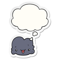 cartoon tiny happy cloud and thought bubble as a printed sticker