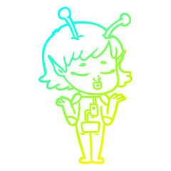 cold gradient line drawing cartoon alien girl