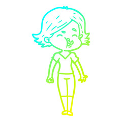 cold gradient line drawing cartoon girl pulling face