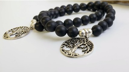 Obsidian Bracelet with Tree of Life Charm
