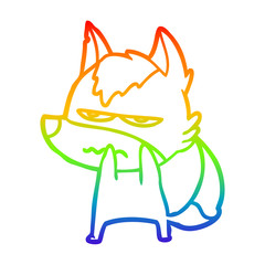 rainbow gradient line drawing cartoon annoyed wolf