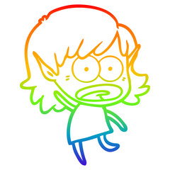 rainbow gradient line drawing cartoon shocked elf girl