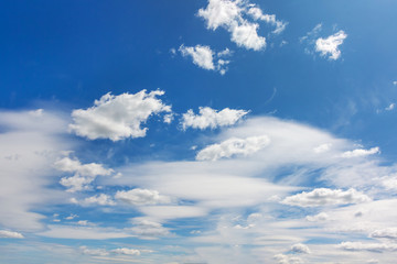 Naklejka na ściany i meble Blue sky with white clouds of various shapes in sunny weather_