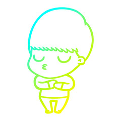 cold gradient line drawing cartoon calm boy