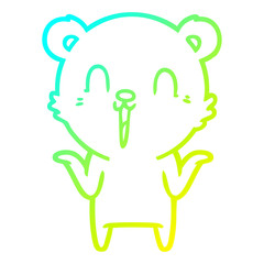 cold gradient line drawing happy cartoon polar bear with no worries