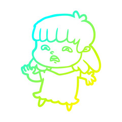 Obraz premium cold gradient line drawing cartoon worried woman
