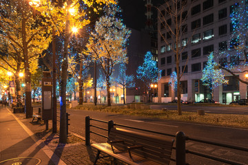 Festival of the Lights in Osaka. The winter illumination events, Midosuji Illumination and Hikari Renaissance. popular tourist attraction, travel destination for vacation