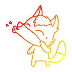 warm gradient line drawing howling wolf cartoon