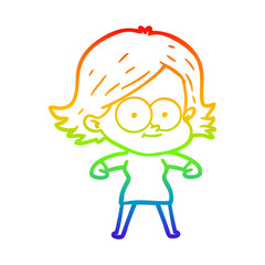 rainbow gradient line drawing happy cartoon girl