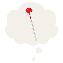 cartoon thermometer and thought bubble in retro style