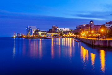 Harbor and downtown at night, in Halifax