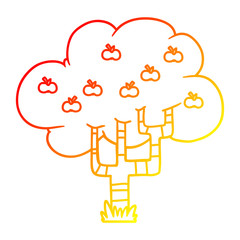 warm gradient line drawing cartoon apple tree