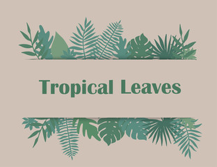 Trendy Summer Tropical Leaves Vector Design.Wedding marriage event invitation card template. Exotic tropical jungle rainforest bright green palm monstera leaves border frame. Banner template, 