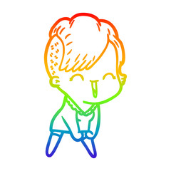 rainbow gradient line drawing cartoon happy hipster girl