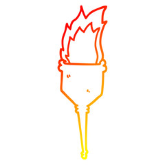 warm gradient line drawing cartoon flaming torch