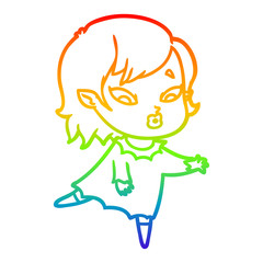 rainbow gradient line drawing cute cartoon vampire girl
