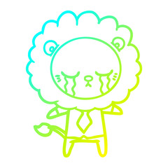 cold gradient line drawing crying cartoon lion