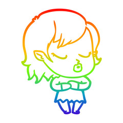 rainbow gradient line drawing cute cartoon vampire girl