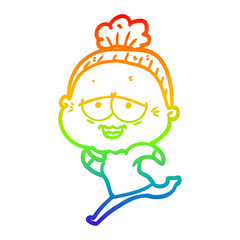 rainbow gradient line drawing cartoon happy old lady
