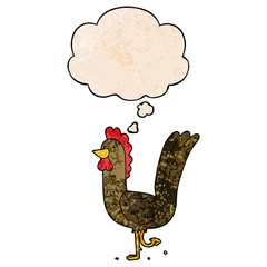 cartoon rooster and thought bubble in grunge texture pattern style