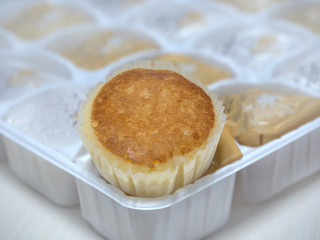 Group of maple cheese cake on white