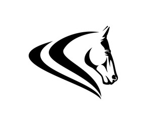 elegant horse profile with simple stylized mane - black and white animal head vector design