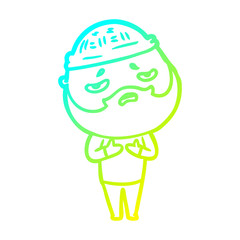 cold gradient line drawing cartoon worried man with beard