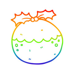 rainbow gradient line drawing cartoon christmas pudding