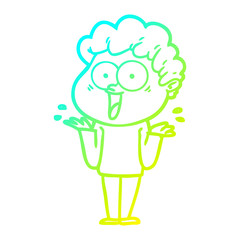 cold gradient line drawing cartoon happy man
