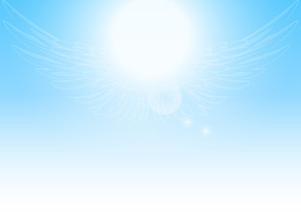 Vector illustration with spread wings of an Angel in the sky