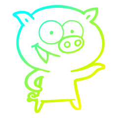 cold gradient line drawing cheerful pig cartoon