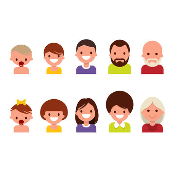 Lifecycle from birth to old age, ageing. People of different ages, from childhood to old age, icon set