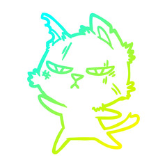 cold gradient line drawing tough cartoon cat
