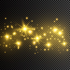 Obraz premium Dust white. White sparks and golden stars shine with special light. Vector sparkles on a transparent background. Christmas abstract pattern. Sparkling magical dust particles.