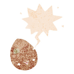 cartoon egg and speech bubble in retro textured style
